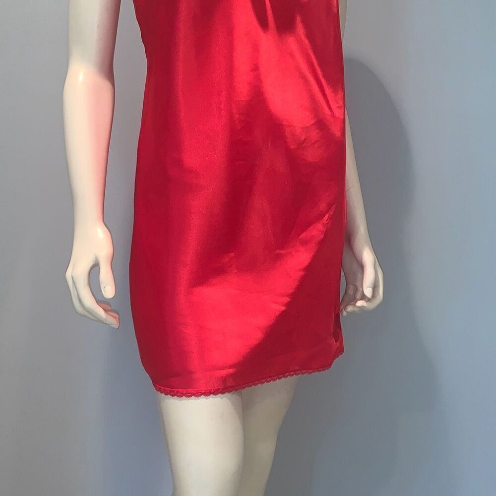 Vintage Lady Manhattan Red Satin Slip Dress with Bow Size Medium - Picture 3 of 13